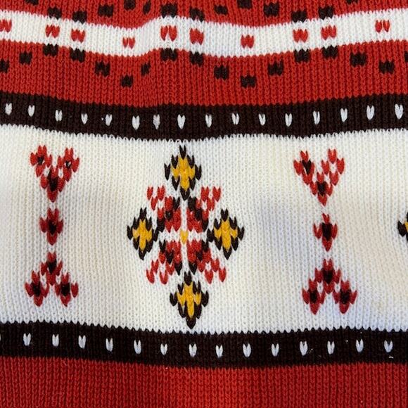 VTG 70s Nordic Fair Isle Knit Sweater Unisex M Retro Burnt Orange Cottagecore - Picture 4 of 8